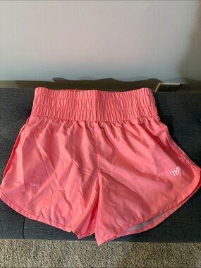 Varsity Coral Pink High-Waist Athletic Shorts